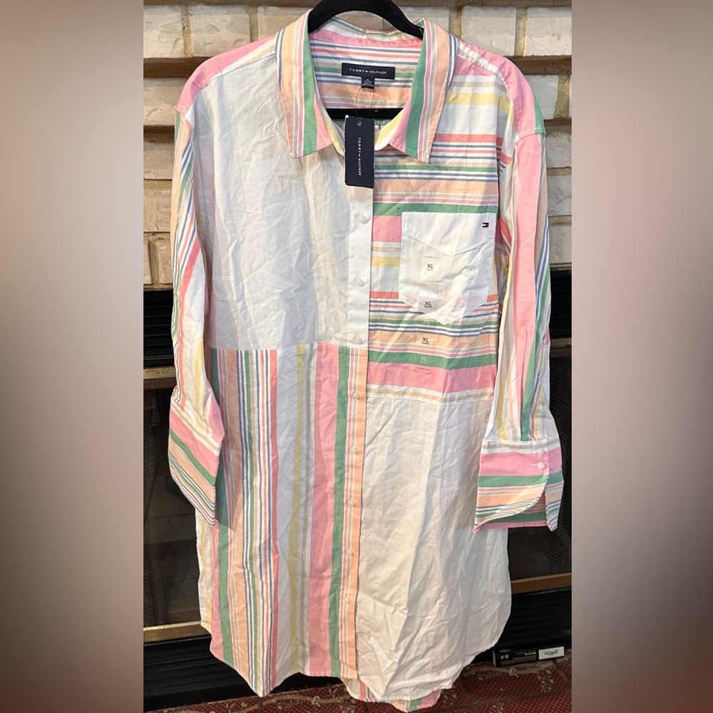 Colorful Striped Button-Up Shirt dress